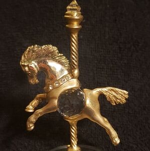 Rare Swarovski Crystal Carousel Horse Figurine Miniature Gold